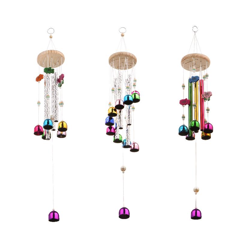 Colorful Metal Wind Chimes Wooden Top Hanging Decor With Flower Beads Wind Chime For Home Garden Patio Terrace Decor Wind Chimes
