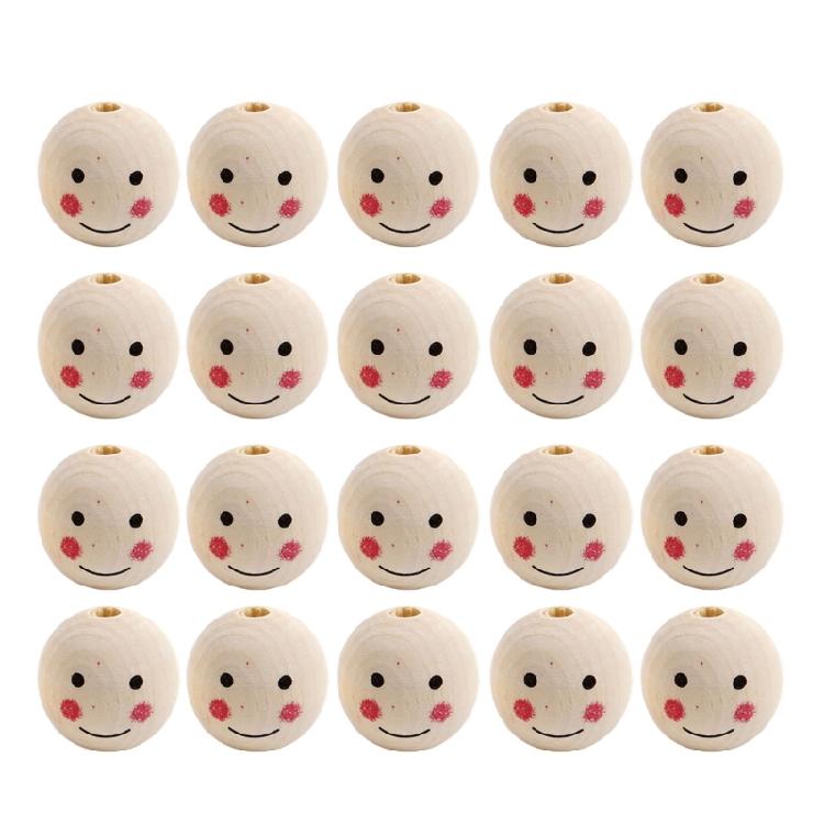 Set of 20 Smiling Wood Beads Creative DIY Crafts Accessories Wood Material