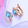 LSOOYH Clip Earrings Rose Gold Color Fashion Earring For Women Geometry Blue Cubic Zirconia Stud Earrings Jewelry