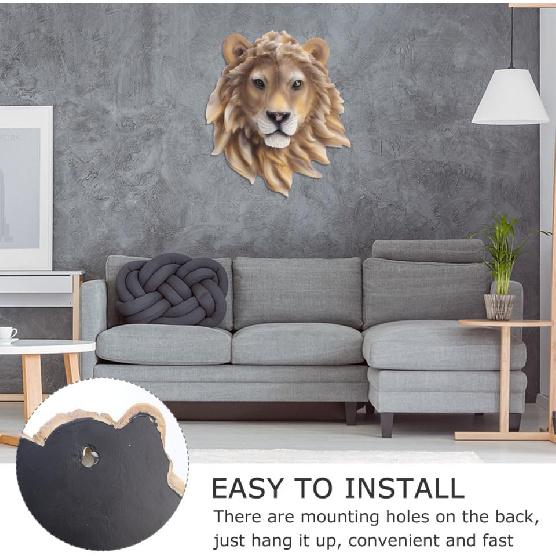 ULTNICE Rustic Resin Lion Head Wall Hanging Decor: Animal Head Wall Sculpture for Bedroom, Living Room, and Indoor Spaces
