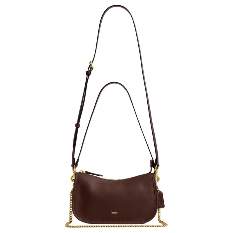 Coach Waverly 24 Brand Logo Grained Leather Shoulder Bag Medium Women's Maple Brown