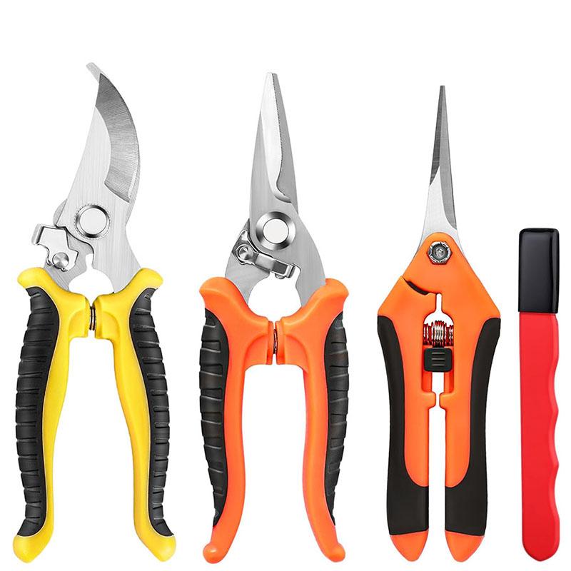 4PCS Gardening Tools Scissors Garden Scissors Set With Sharpening Stone Stainless Steel Pruning Shears With Sharp Blades Curved жёлтый