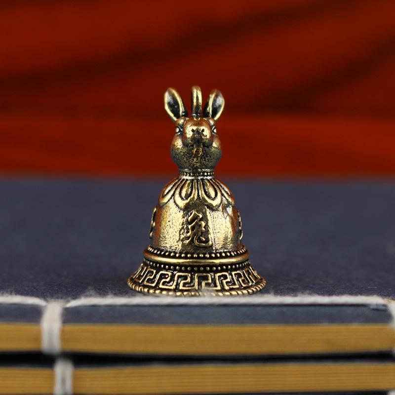 Brass Chinese 12 Zodiac Animals Heads Bell Keychain Pendants Jewelry Vintage Copper Feng Shui Car Key Chain Hanging Keyring Gift