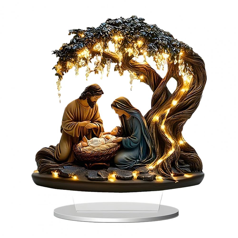 Christmas Nativity Scene Acrylic Tabletop Sign 2D Flat Desktop Display Ornament for Christian Home Shelf Decor