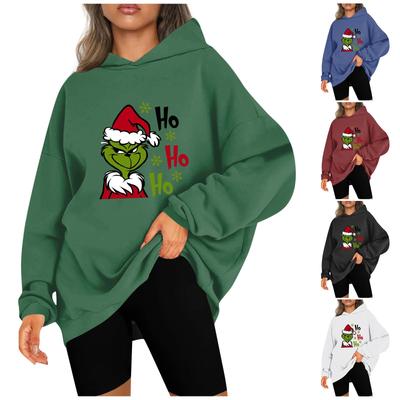 Moda feminina casual moletom com capuz manga comprida natal estampado moletom top