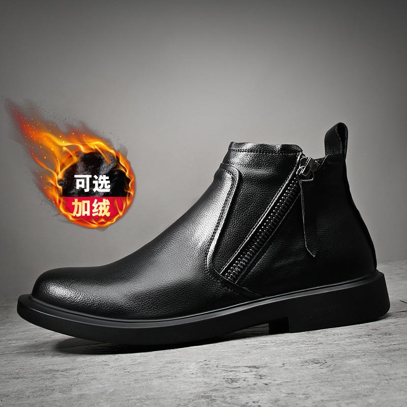 

2025 прямая поставка ботинки Мартин круглый носок молния кожаные ботинки средняя высота мужские ботинки тренд корейская версия британский стиль короткие ботинки 44