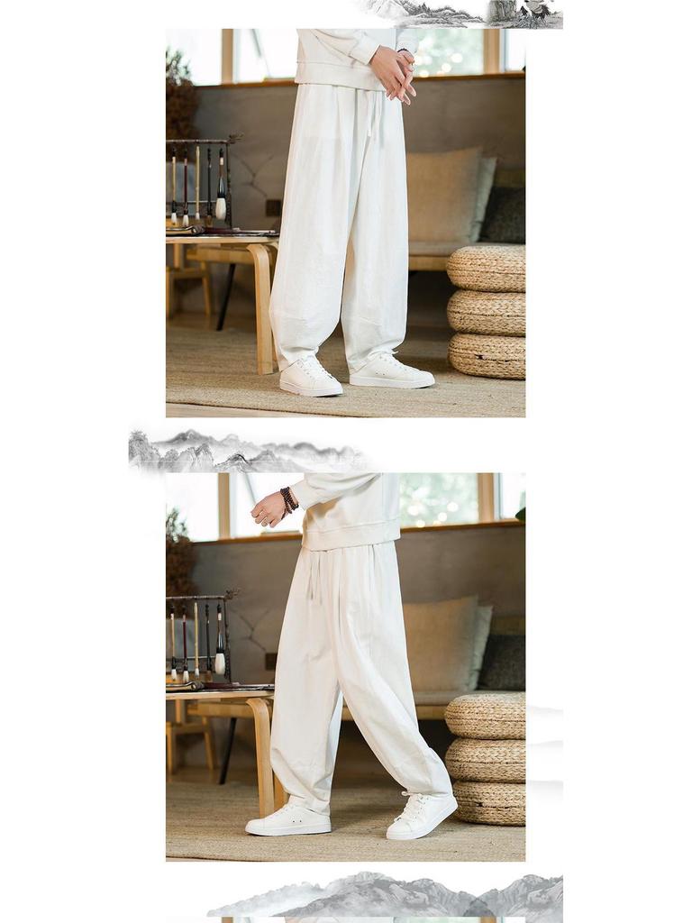 Men's Chinese Style Tai Chi Wide-Leg Pants: Spring/Autumn Martial Arts Cotton-Linen Bloomers