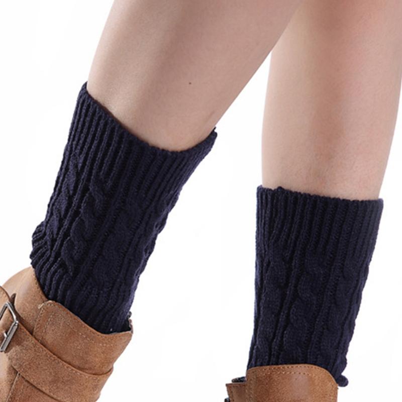 Women Winter Cable Knitted Leg Warmers Socks Solid Color Twist Braided Crochet Pattern Short Boot Cuffs Cover Toppers