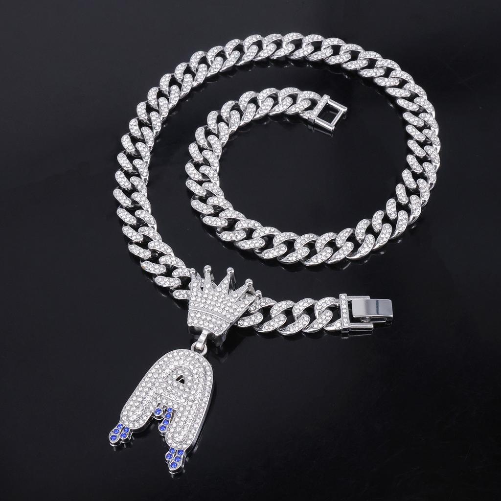 Europe North America Crown Letter A Inlaid Diamond Gold Pendant Necklace Men Cool Personality Street Hip Hop Cuban Chain Jewelry