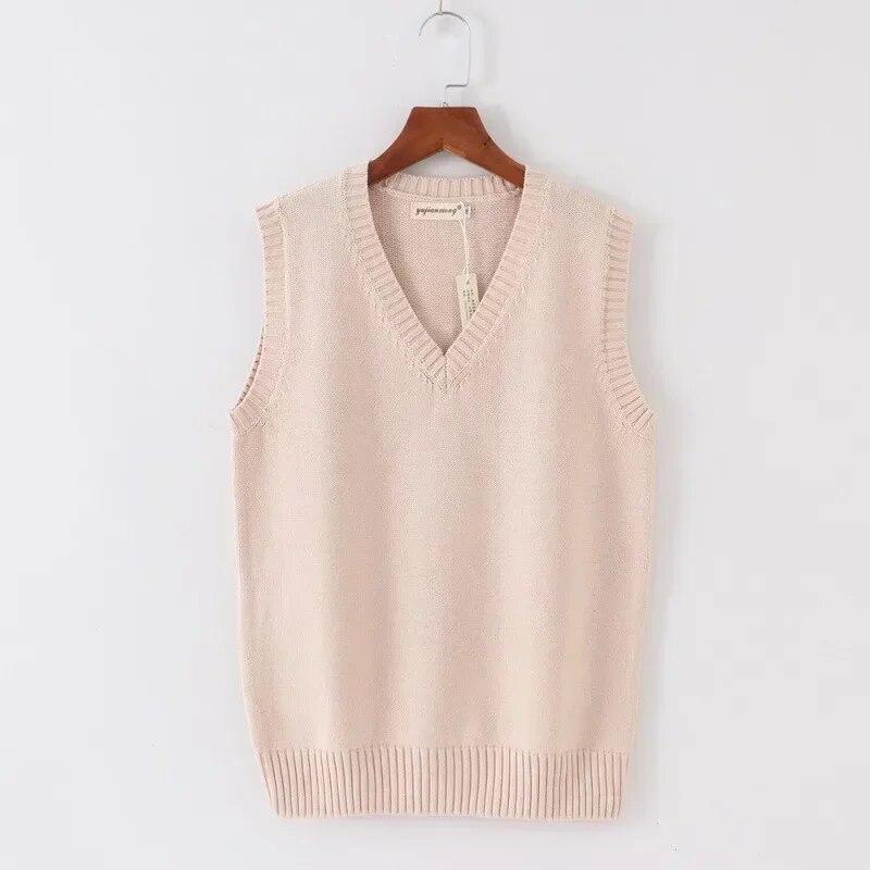 

Однотонний трикотажний светр Жилетка Жіноча мода з V-подібним вирізом Офісні жіночі трикотажі Осінь і зима Жіночі жилети без рукавів Светри 29875 L абрикосовий