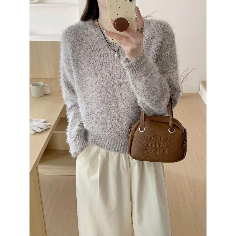 

Повседневный универсальный короткий свитер для женщин, для ношения на улице осенью и зимой, мягкий и ворсистый внутри, высококачественный базовый трикотажный свитер L хаки