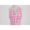 Women’s Strappy, Sexy deep-V Neckline Pink Checked Vintage Dress