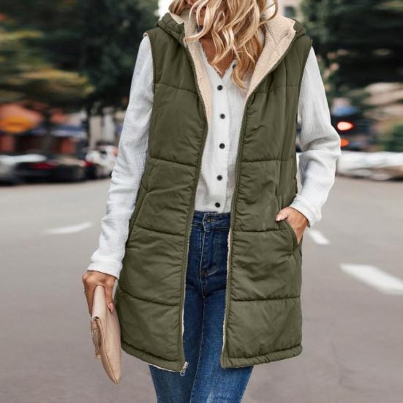 Solid Color Hooded Double-sided Wear Slim Temperament Cardigan Cotton Vest