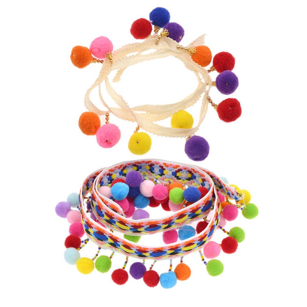 4Pcs Beaded Pom Pom Sewing Trim Ball Tassel Braid Fringe Ribbon Craft 1 Yard