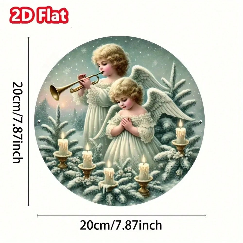

Tinplate Art Round Metal Sign Angel Christmas Tree Home Wall Decor 20x20 разноцветный