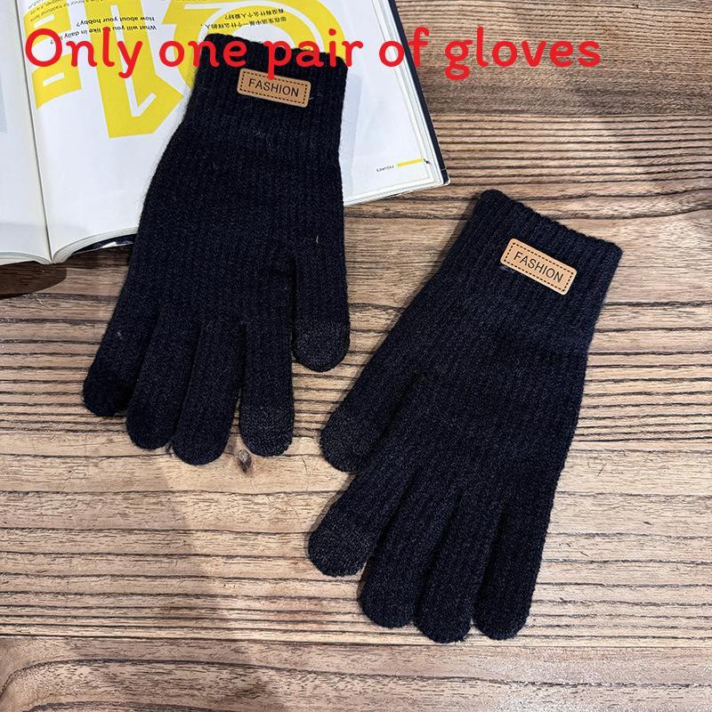 Black Grey Pink Unisex Warm Knit Gloves With Touch Function For Commuting чёрный