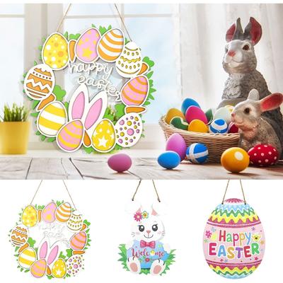 Cartoon Wooden Decoration Door Number Easter Bunny Pendant