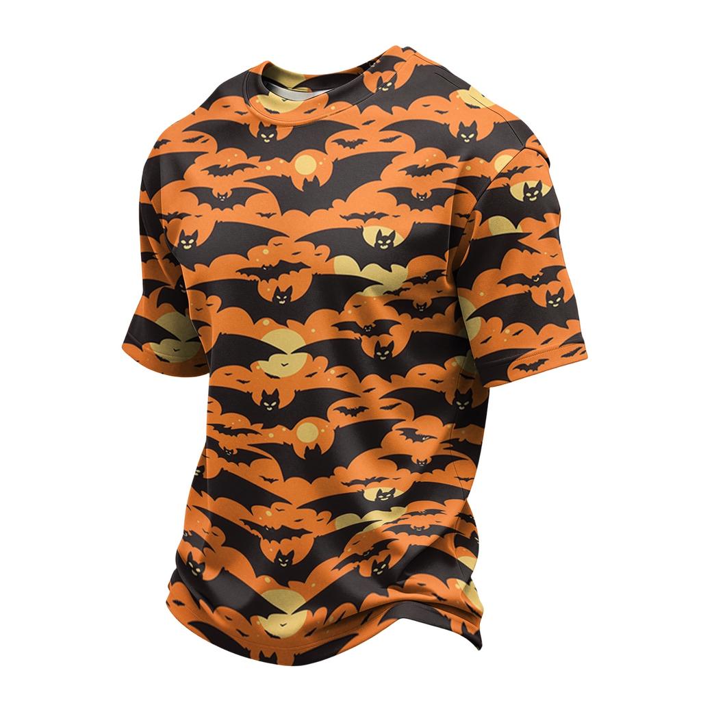 Men’s Casual Printed Crew Neck Lightweight Breathable Short Sleeve Shirt Halloween Themed Graphic Top Comfortable Fit