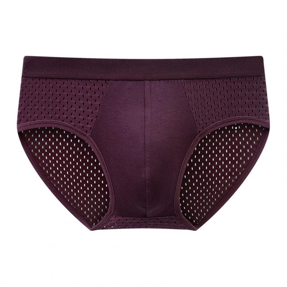 Men Briefs Mid-rise Elastic Waist Panties Breathable Holes Ultra-thin Solid Color Underwear U-convex Traceless Briefs