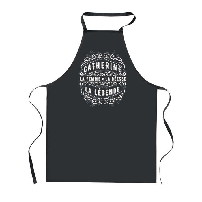 Tablier de cuisine - Catherine Déesse Légende - Noir - Coton - Impression bretonne