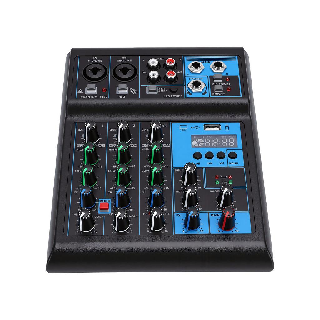 4 Channel Sound Mixer Mic Set with Dual Wireless UHF Microphone RGB Mixing Console for Home Karaoke DJ Support MP3