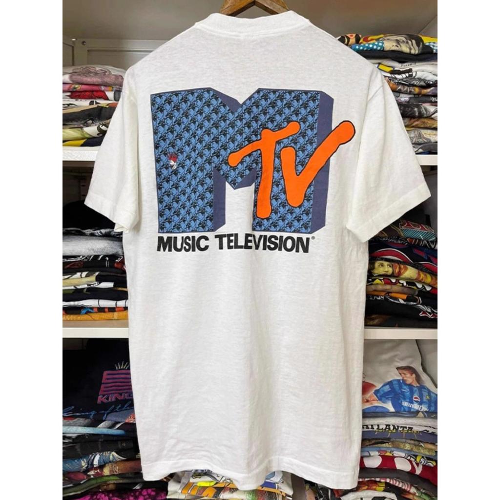 MTV Music TV Oversize Tendenza Americana Street Style Stile Semplice Rilassato Puro Cotone Piccolo Collo T-shirt da Uomo Donna Cotone
