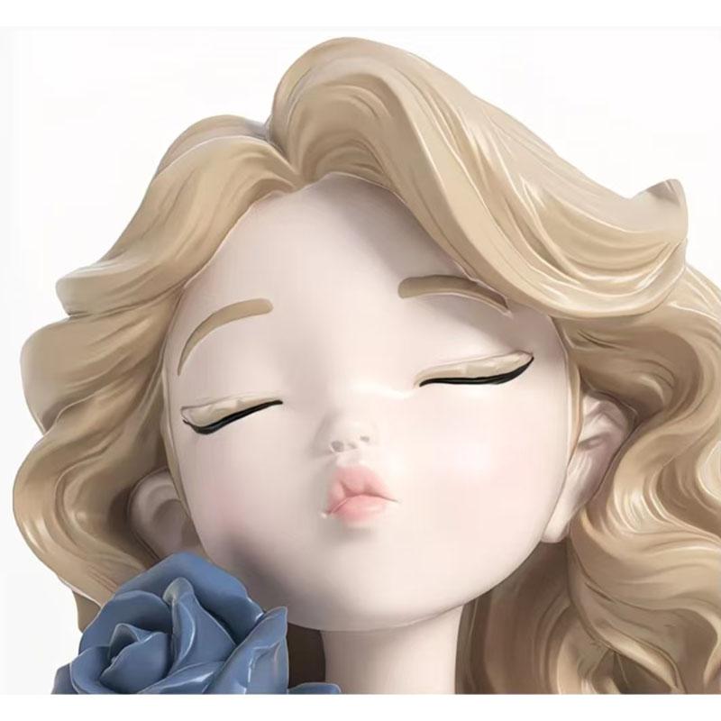 Wavy Blonde Hair Girl Figures Rose Flower Statue Desk Decoration Exquisite Character Resins Sculpture Room Aesthetics Decor