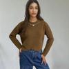 Women's Retro Plaid Knitwear: Round Neck Long Sleeve Cardigan with Metal Chain