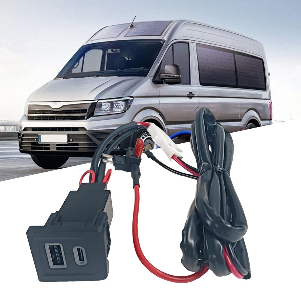 USB C Car Charger Dual USB PD+QC3.0 Phone Charge Power Adapter Outlet Quick Charging Auto Phone Adapter for VW Multivan T5 03-15