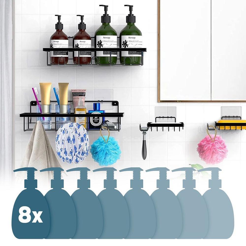 4x Metal Black Self-Adhesive Wall Mounted Bathroom Shower Shelf