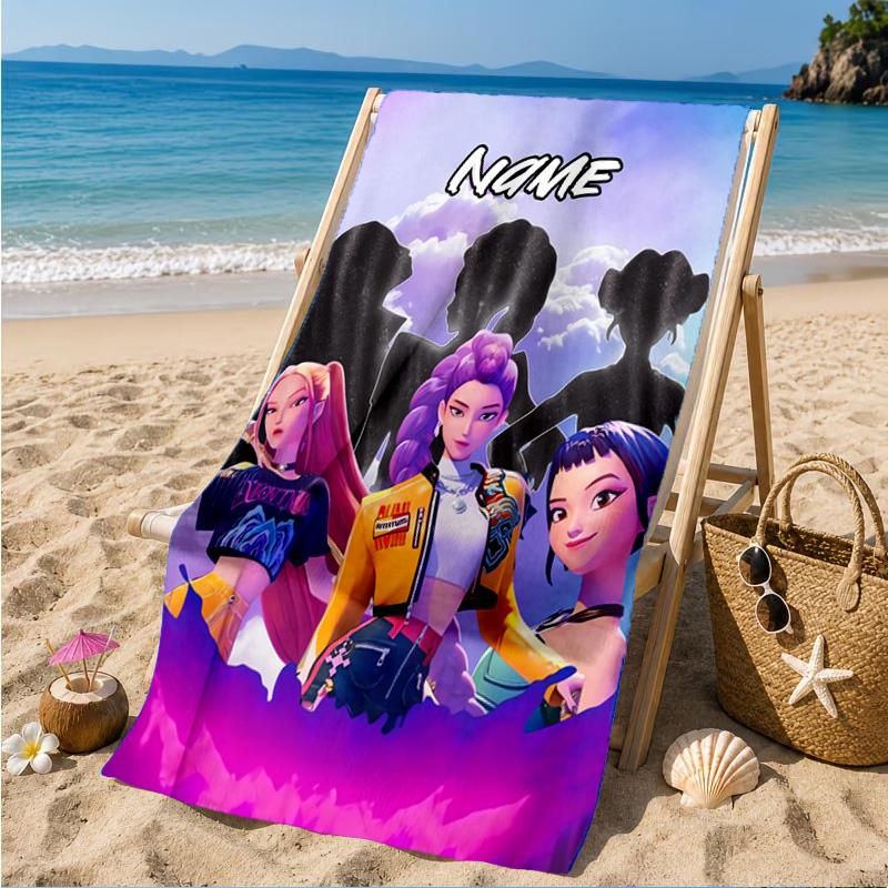 Custom Name KPop Cartoon Beach Towel Microfiber Beach Towel, Lightweight and Quick-Dry, for Summer Travel, Swimming Pool Gift