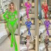 Women Fishnet Mesh Bodystocking Long Sleeve Bodysuit See Through Tights Nightwear Erotic Lingerie Crotchless Jumpsuit