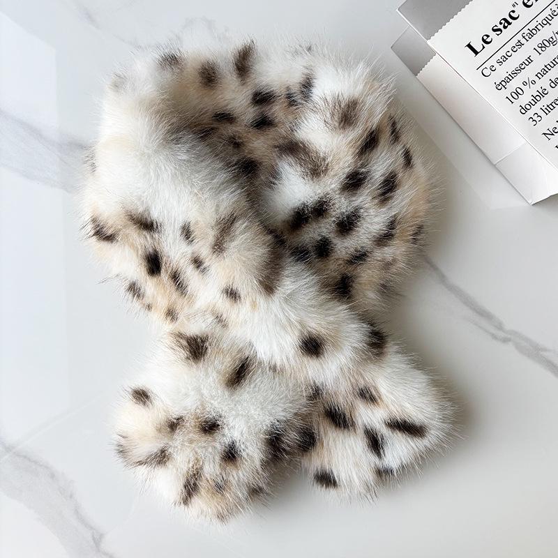 Šála s leopardím vzorem z umělé rysi srsti: Plyšový, Všestranný, Prémiový zimní nákrčník