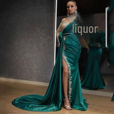 Elegante Vestido de Noche Dorado de Cola de Pez 2025 con Pequeña Cola para Banquete o Actuación Escénica