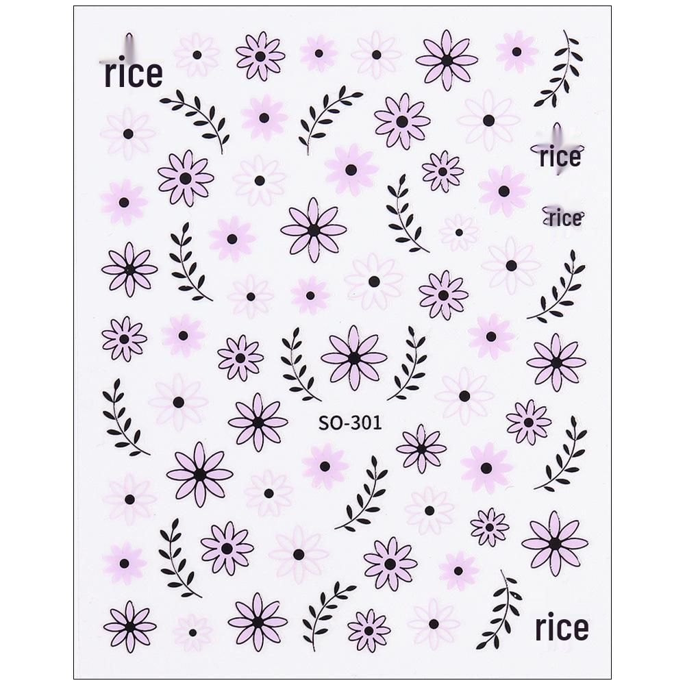 

2026 Spring Nail Stickers: Purple-Black Daisies, Branches & Leaves Decals