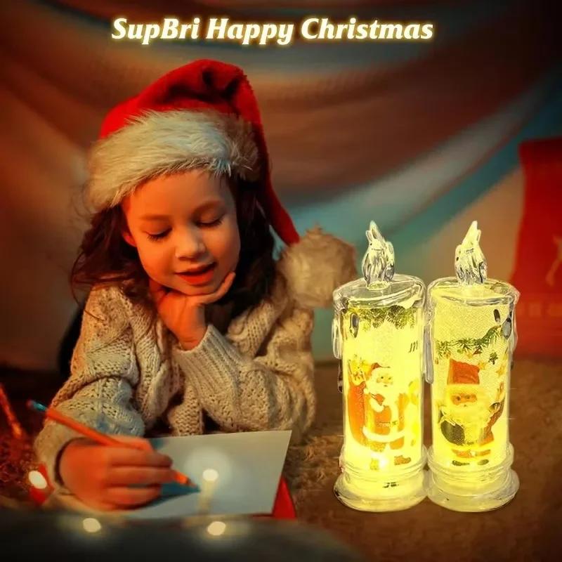 1-5PCS LED Christmas Decoration Flameless Electronic Candle Realistic Dripping Tears Santa Claus Snowman Ornament Tabletop Decor