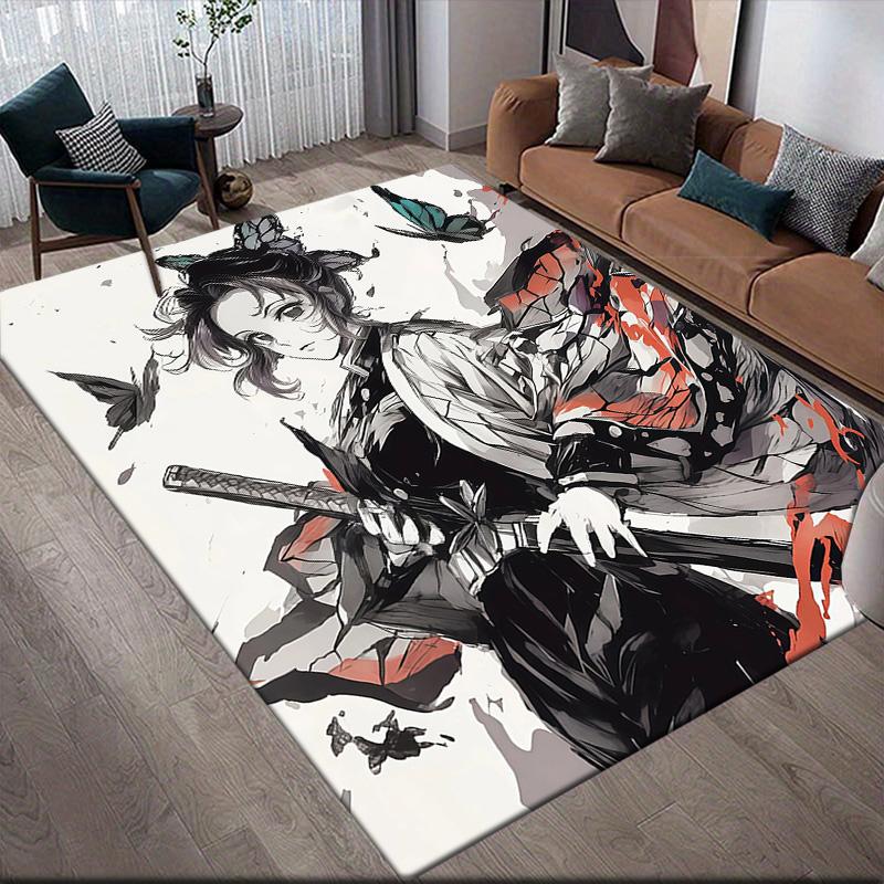Shinobu Kocho Flannel Pattern Square Carpet,Area Rug,Carpet Rug for Living Room Bedroom Sofa Playroom Decor,Non-slip Floor Mat