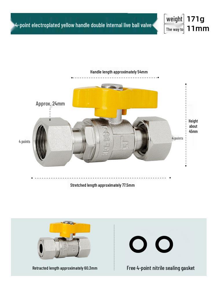 Full Copper Water Heater Union Ball Valve, Male/Female Thread, 6 to 4 Points Large Flow for Wall-Hung Boiler