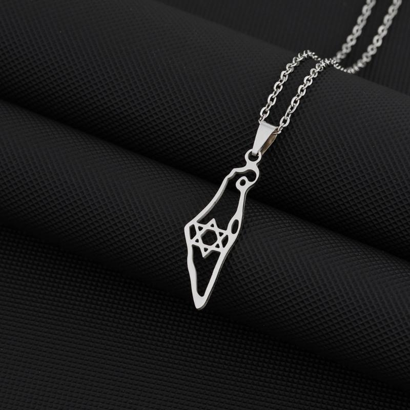 ISR and PS Map Necklace for Men Women Stainless Steel Gold Silver Color Pendant Necklaces Neckchain Jewelry