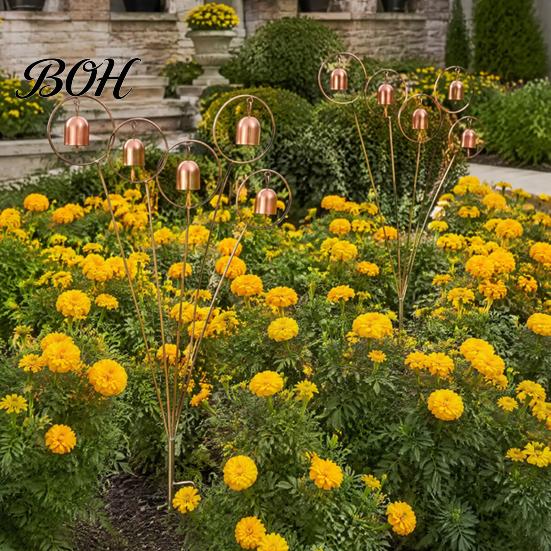 Gartenstecker für Glocken Rustikales Metall mit Glocken, Dekorativer Windspiel, Wetterfeste Landschaftsgestaltungspfähle Widerstandsfähiges Hofkunst-Ornament Außenrasen Terrasse