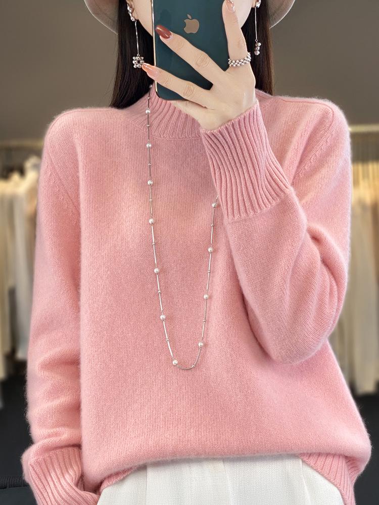 2025 Autumn/Winter Women's Thick Pure Wool Half-High Collar Knit Sweater