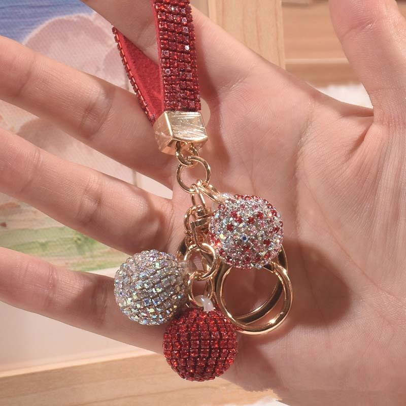 Diamond Studded Small Round Ball Keychain, Small Round Ball Car Key Pendant, Gift Rhinestone Cute Pendant