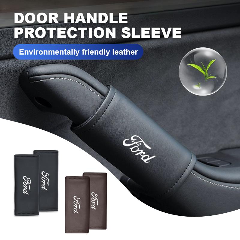 AAAE1 Car Door Inner Handle Non-slip Leather Protector Sleeve Case For Ford mk2 mk3 Ranger Mondeo mk4 S-MAX Kuga Mustang Fusion