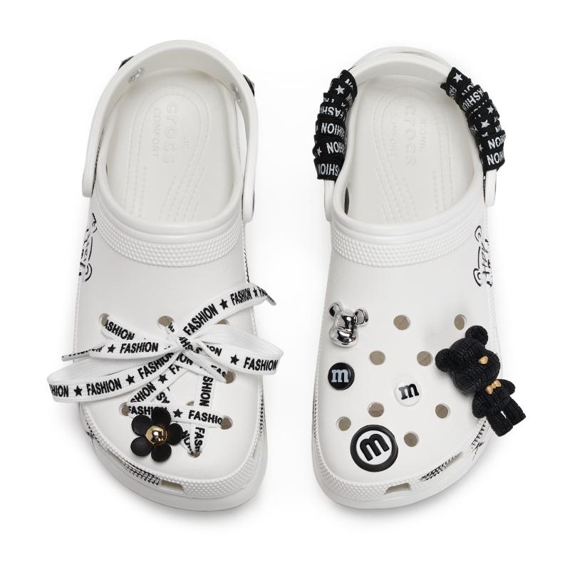 Crocs Classic Platform Clog 811 Made Bear Honey Special Shoe Box Straps Violent Bear M Bean Detachable Accessories Women's Black White