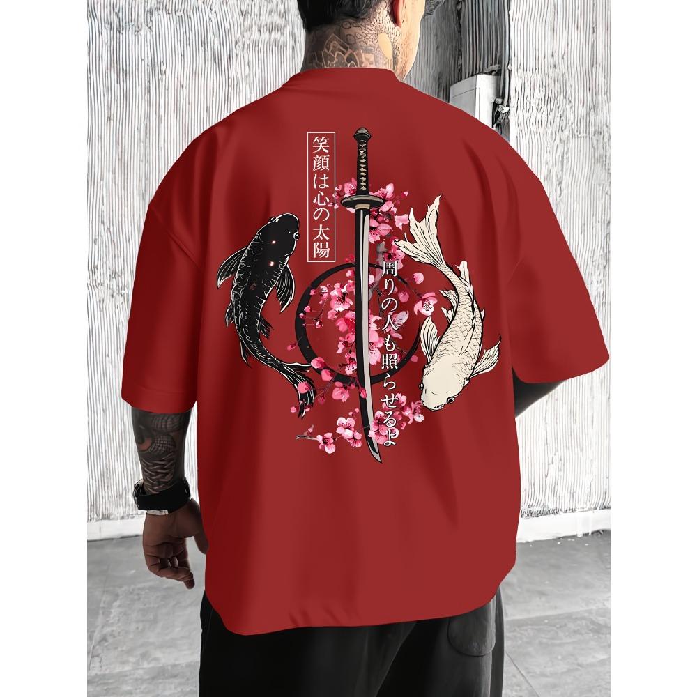 Japanese Cherry Blossom Print T-shirt Men's and Women's Summer Cotton Y2K Clothing Breathable Fashion Short Sleeve Top