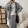 Womens Elegant Knit Two-Piece Set: Batwing Sleeve Sweater Long Slip Dress Casual Outfit In Wool Blend