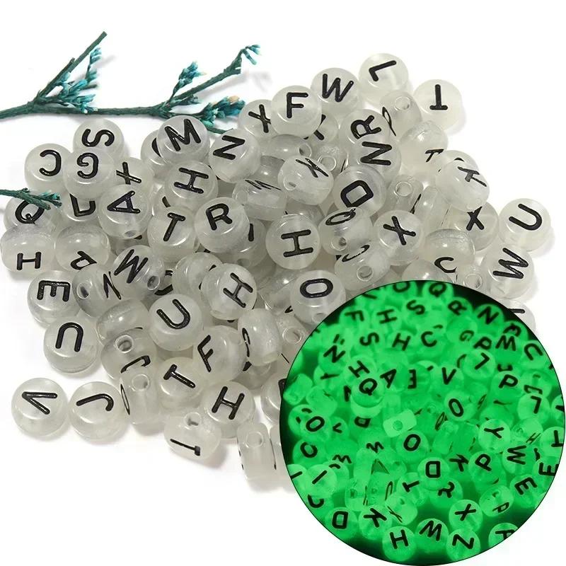 100-500PCS Acrylic Luminous A-Z 26Letter Beads Loose Spacer Alphabet Beads For Jewelry Making DIY Charms Bracelet Necklace