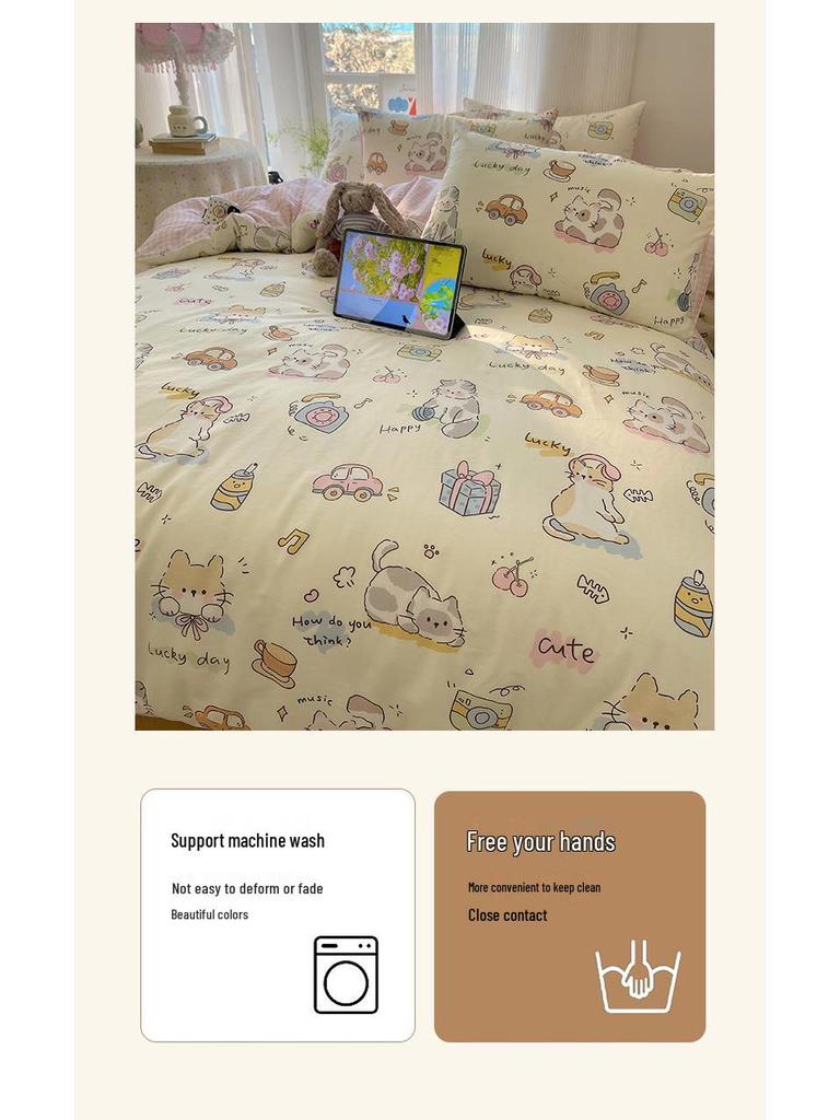 Early Spring 2026 Cute Cartoon Pure Cotton 3-Piece Bedding Set - Skin-Friendly and Age-Reducing
