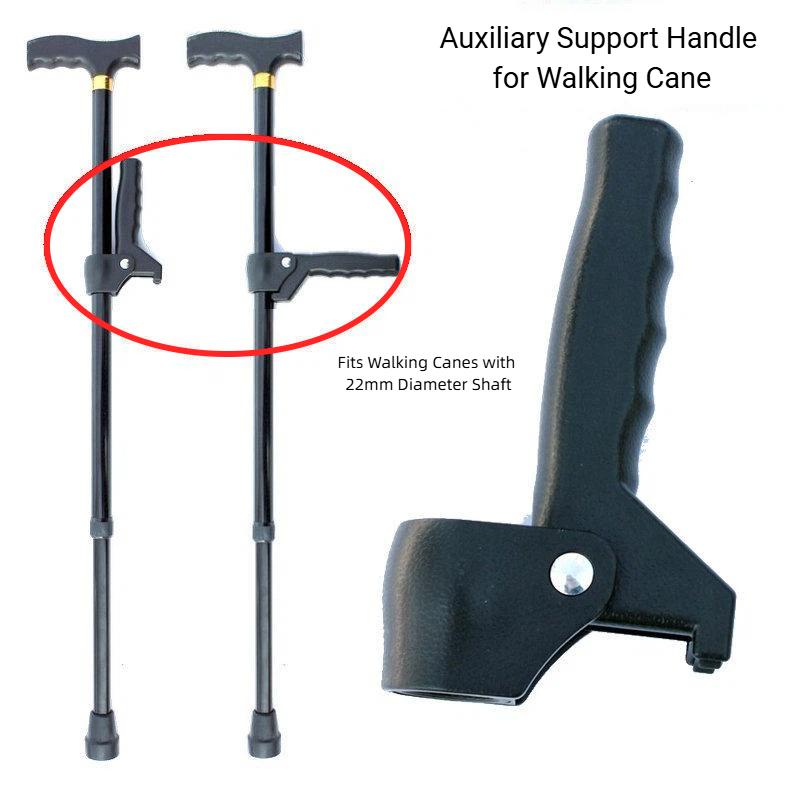 22mm Compatible Walking Stick Grip Anti-Skid Black Plastic Crutch Handle Replacement for Senior Daily Mobility Outdoor Activities