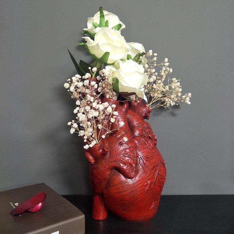 Simulation Heart Vase Flowerpot Resin Ornament Arts And Crafts Originality Home Desktop Flower Arrangement Decoration Gift